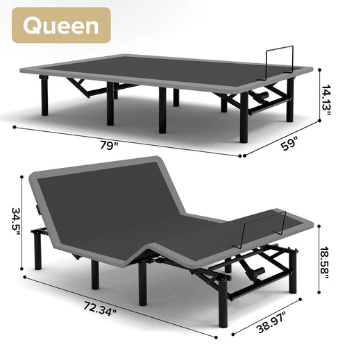 Adjustable Bed Frame with Massage Head & Foot Incline